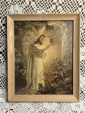 Vintage 1942 Warner Sallman Print “Christ at Hearts Door” Mid Century Religious